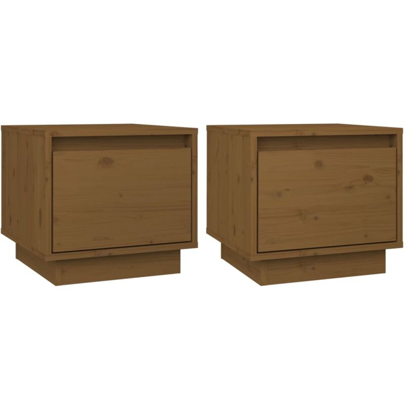 Décoshop26 - Lot de 2 tables de chevet avec tiroir 35 x 34 x 32cm bois de pin couleur marron miel DEC035915