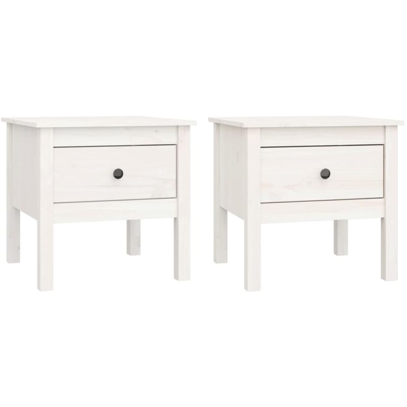 Lot de 2 tables de chevet avec tiroir 50 x 50 x 49 cm bois massif de pin blanc DEC032617