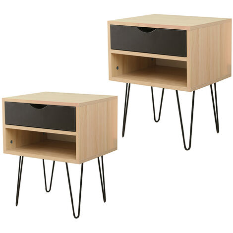 Lot de 2 Tables de Chevet avec Tiroir et Compartiment Ouvert, Table de Nuit Table Basse avec des jambes de fer, Design Moderne pour Chambre Salon, 40x34x50cm