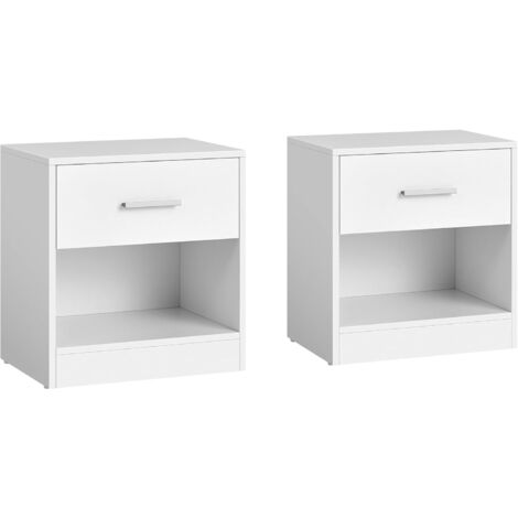 VASAGLE Lot de 2 Tables de Chevet, avec tiroir, poignée, compartiment ouvert, 39 x 28 x 41 cm (L x P x H), table d’appoint, Blanc Classique