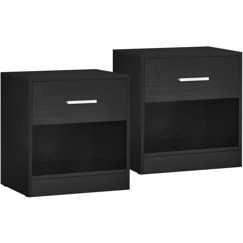 Lot de 2 Tables de Chevet avec tiroir, poignée, compartiment ouvert, 39 x 28 x 41 cm (l x p x h), table d'appoint, noir classique