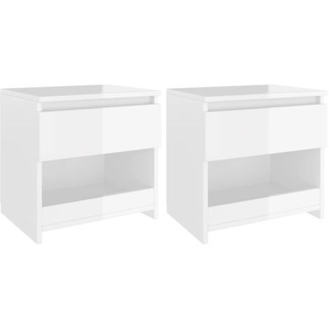 Lot de 2 tables de chevet avec tiroirs et compartiment ouvert 40 x 30 x 39 cm aggloméré blanc brilliant DEC034987