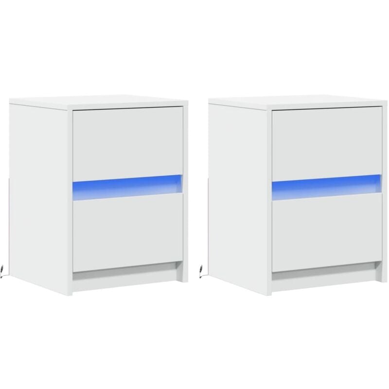 Lot de 2 tables de chevet avec tiroirs et led 38 x 34 x 50 cm en bois d'ingénierie blanc DEC032870