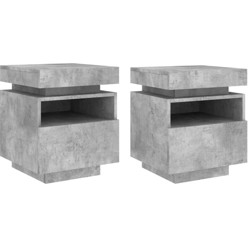 Lot de 2 tables de chevet avec tiroirs et lumières led rvb 40 x 39 x 48,5 cm en bois d'ingénierie couleur gris béton DEC032832