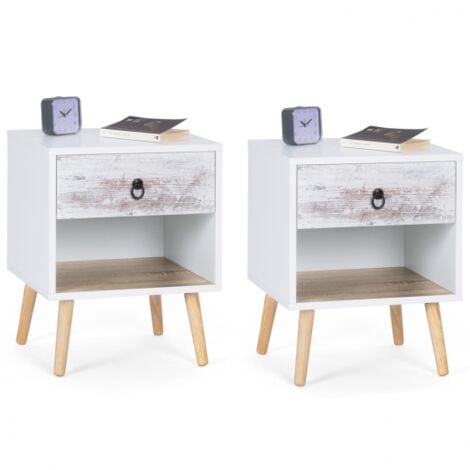 Lot de 2 tables de chevet BAHIA 1 tiroir avec niche scandinave