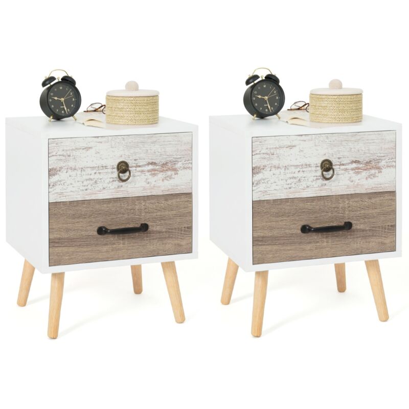 Lot de 2 tables de chevet bahia 2 tiroirs scandinave