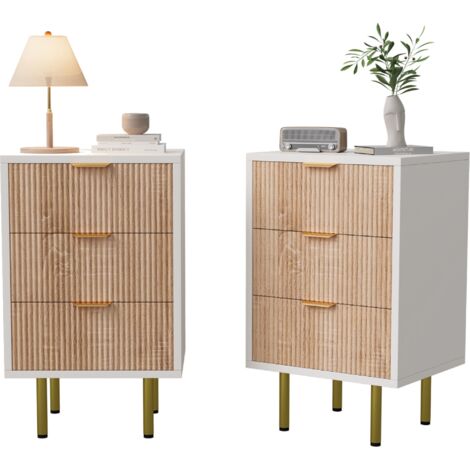 Lot de 2 tables de chevet blanc 3 tiroirs – Dimensions 40x40x65cm – Style contemporain – Rangement pratique pour chambre et salon