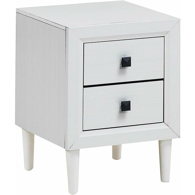 COSTWAY Table de Chevet Moderne avec 2 Tiroirs, 40 x 39,5 x 55 CM,Table de Nuitavec Pieds en Bois Massif et Poignées, Blanc