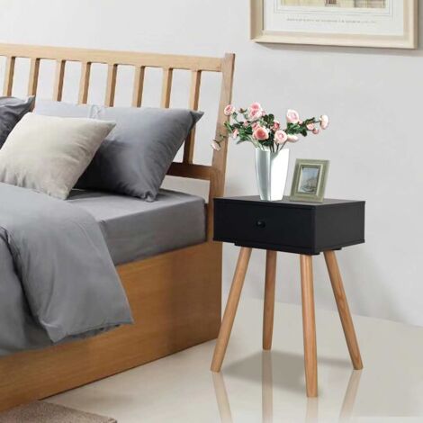 Lot de 2 Tables de chevet - Bout de Canapé Armoires De Rangement Bois de pin massif 40 x 30 x 61 cm Noir BV597120 - BonneVie