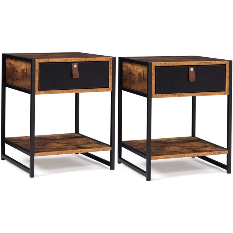 Lot de 2 tables de chevet chicago 1 tiroir avec tablette design industriel