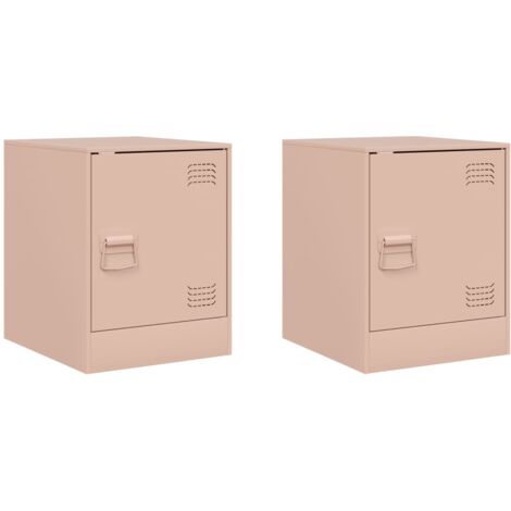 Lot de 2 tables de chevet compartiment avec porte 34,5 x 39 x 44 cm acier rose DEC035621