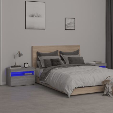 Lot de 2 Tables de chevet Contemporain  Meubles de chevet et lumières LED Sonoma gris 60x35x40 cm 30170