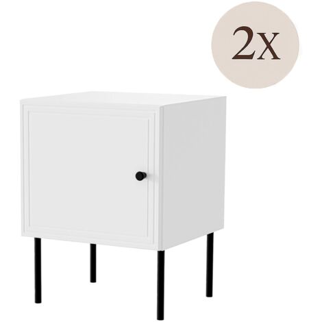 Lot de 2 tables de chevet Crecchio, Commode basse avec porte battante et compartiment intérieur, Finition lisse avec détails géométriques, 45x39 h59 cm, Blanc