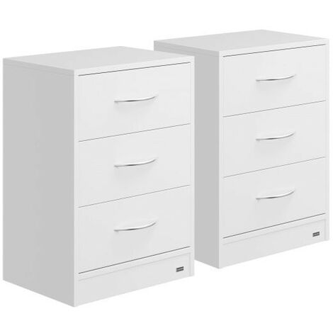 Lot de 2 Tables de chevet (de nuit) AVEC LED couleur blanche 54 x 39 x 28cm 3 grands tiroirs