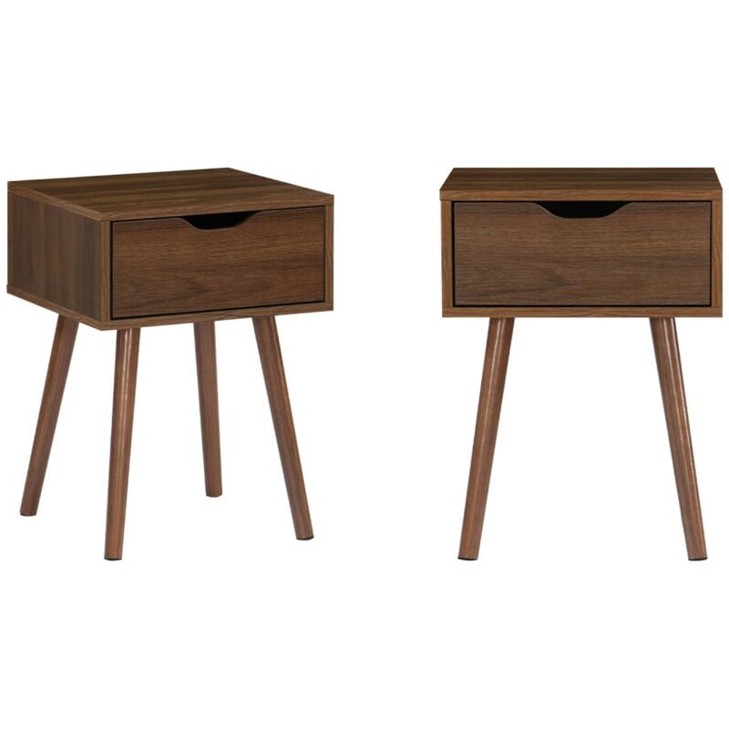 Sweeek - Lot de 2 tables de chevet décor bois teinté noyer. 1 tiroir