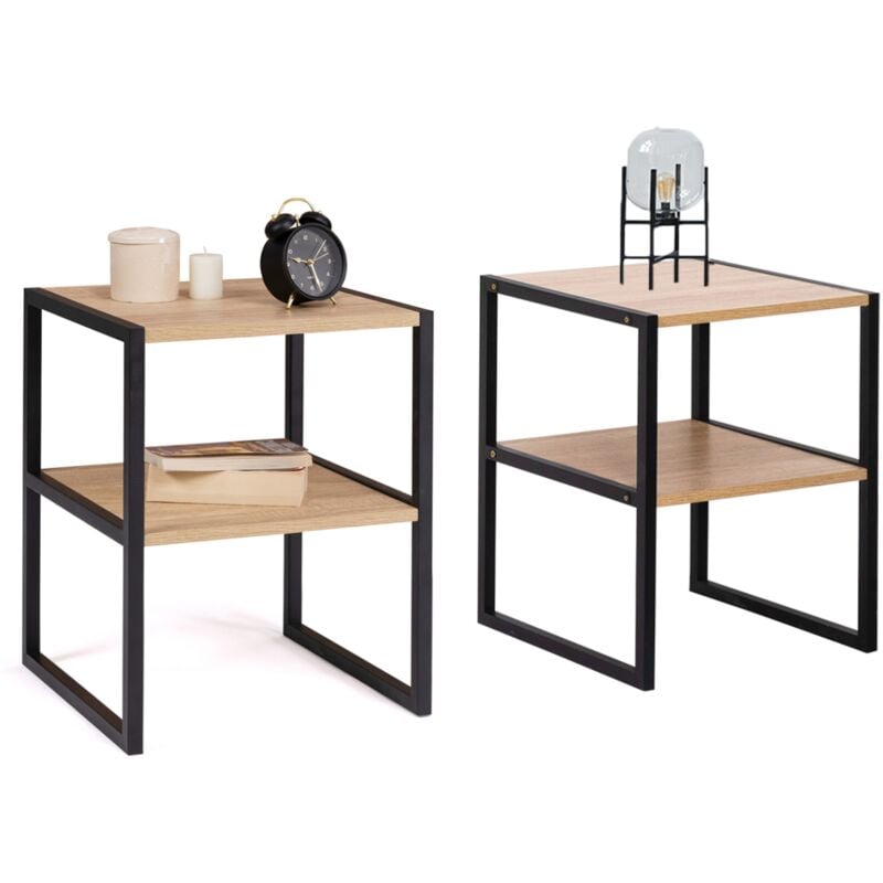 Lot de 2 tables de chevet detroit tables d'appoint bois et métal noir design industriel