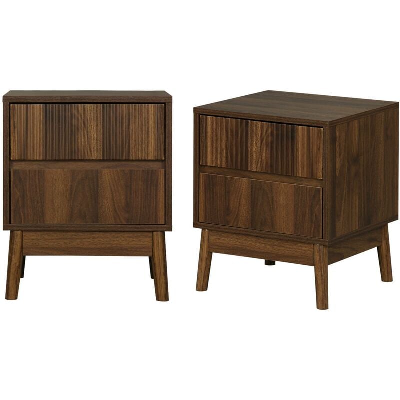 Lot de 2 tables de chevet deux tiroirs. décor bois de noyer et piétement en pin - Linear