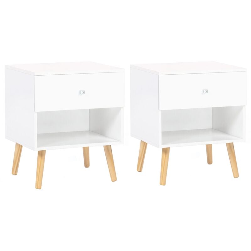 Lot de 2 tables de chevet emmie scandinaves 1 tiroir avec niche blanc
