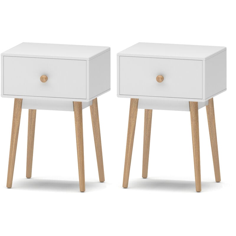 Lot de 2 tables de chevet este 1 tiroir scandinaves bois et blanc