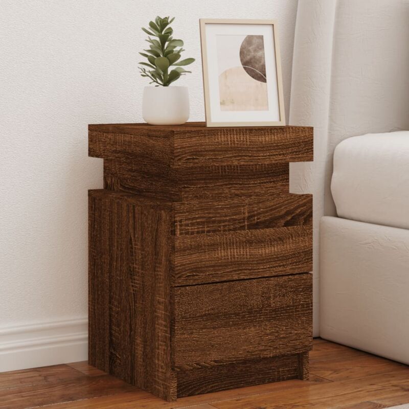 Lot de 2 Tables de chevet et lumières led Tables d'appoint, Tables de nuit chêne marron 35x39x55 cm design in