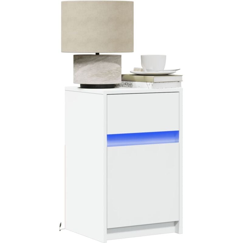 Lot de 2 Tables de chevet et lumières led, Tables de nuit, Tables d'appoint blanc bois d'ingénierie FR796712 design in