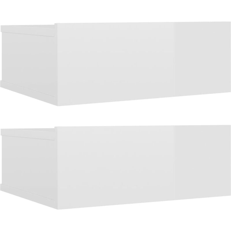 Lot de 2 Tables de Chevet flottantes, Tables de nuit, pour Chambre Salon Couloir, Blanc brillant 40x30x15 cm OIB8559E