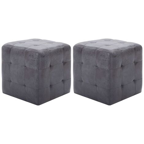 Lot de 2 Tables de chevet Gris 30x30x30 cm Similicuir daim VGT16544