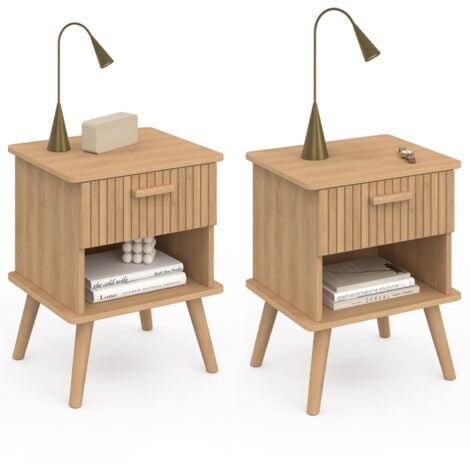 IDMARKET Lot de 2 tables de chevet JULIETTE 1 tiroir avec niche effet lattes