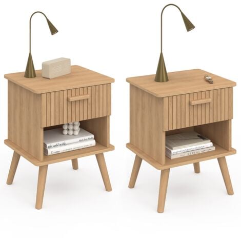 IDMARKET Lot de 2 tables de chevet JULIETTE 1 tiroir avec niche lattes tasseau bois coloris chêne