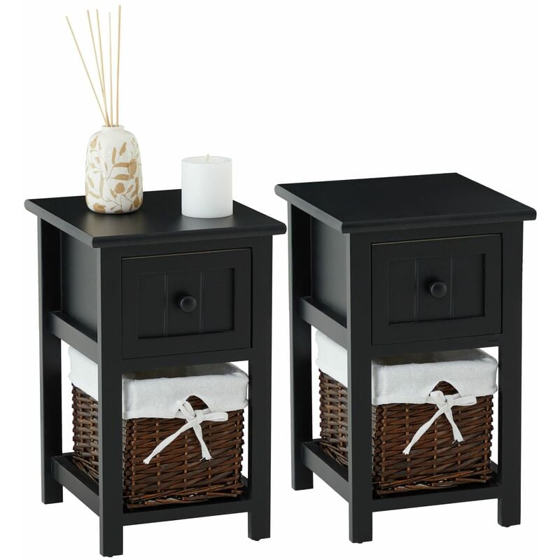Idimex - Lot de 2 tables de chevet messina 1 tiroir et 1 panier, en bois noir