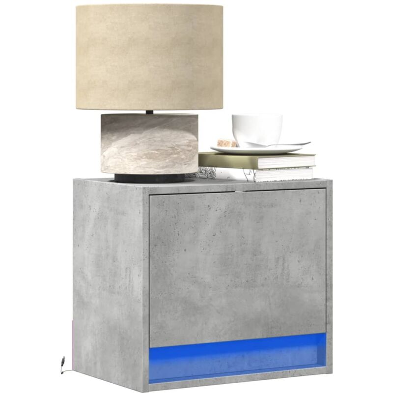 Table de chevet murale avec lumières led, Table de nuit, Table d'appoint gris béton FR912250 design in
