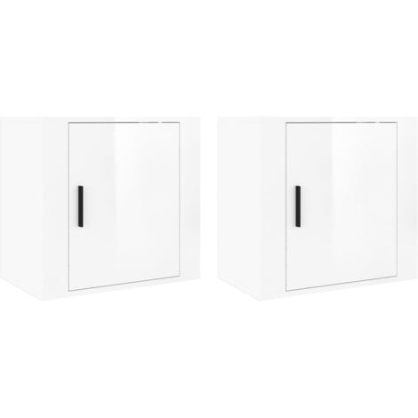 Lot de 2 Tables de chevet murales - Bout de Canapé Armoires De Rangement Blanc brillant 50x30x47 cm BV429540 - BonneVie