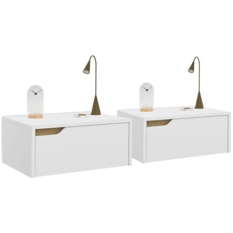 IDMARKET Lot de 2 tables de chevet murales HELSINKI scandinaves 1 tiroir étagère suspendue blanc