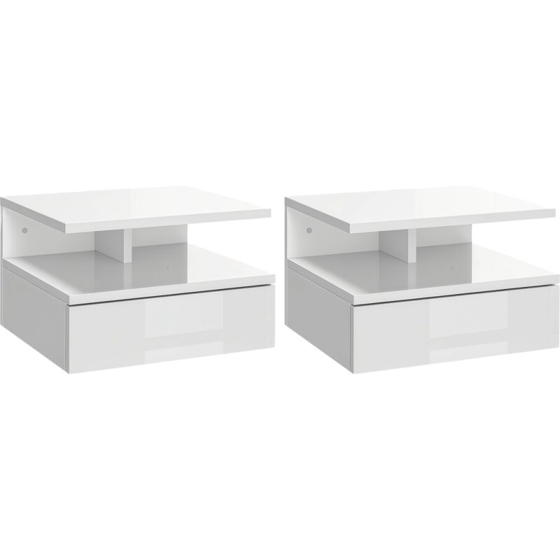 Lot de 2 Tables de chevet murales - HOMCOM - tiroir coulissant, niche, plateau - 35 x 32 x 22,5 cm - blanc