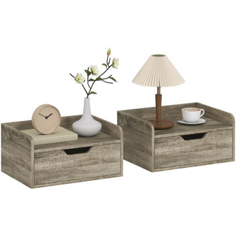 Lot de 2 tables de chevet murales. tables de nuit avec tiroir et plateau à rebords surélevés. 40x30x19.5cm. gris