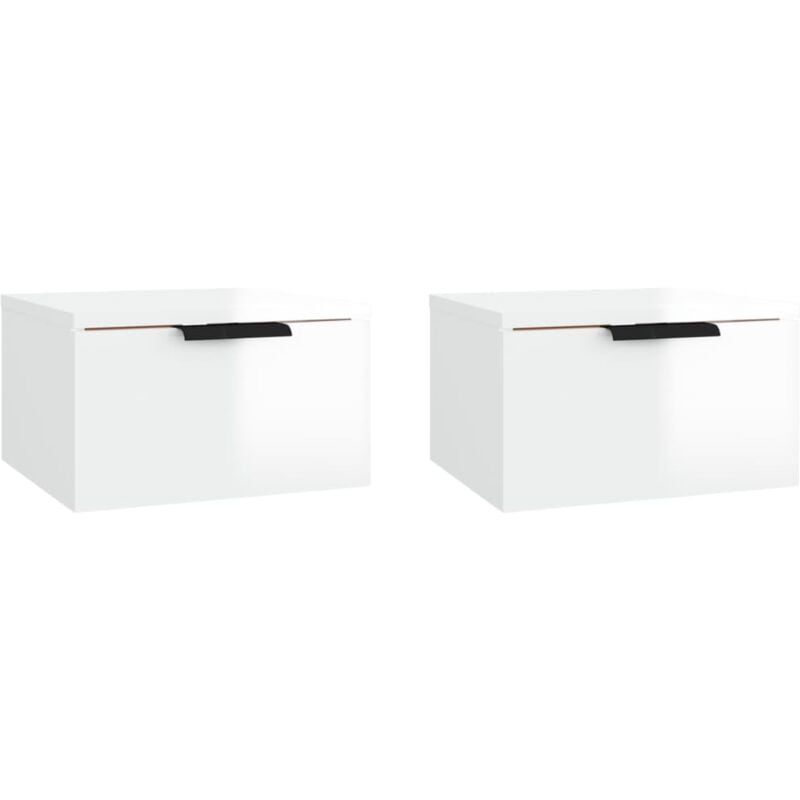 Lot de 2 Tables de Chevet murales, Tables de nuit, pour Chambre Salon Couloir, Blanc brillant 34x30x20 cm OIB6522E