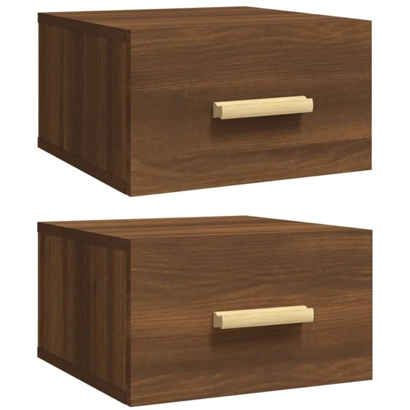 Lot de 2 Tables de Chevet murales, Tables de nuit, pour Chambre Salon Couloir, Chêne marron 35x35x20 cm OIB3413E - Brun