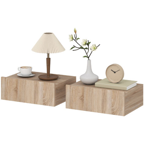 Lot de 2 tables de chevet murales, tables de nuit suspendues avec tiroir coulissant, 40 x 30 x 15 cm, chêne
