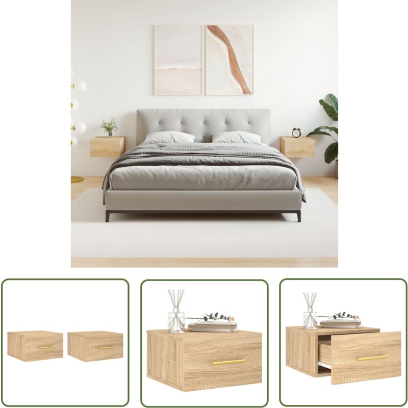 Maison Chic - The Living Store Tables de chevet murales 2 pcs chêne sonoma 35x35x20 cm - Table De Chevet Murale - Meuble De Rangement Mural - Étagère