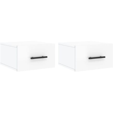 Lot de 2 Tables de chevet murales,Tables d'Appoint Console,Bout de Canapé blanc brillant 35x35x20 cm -20887