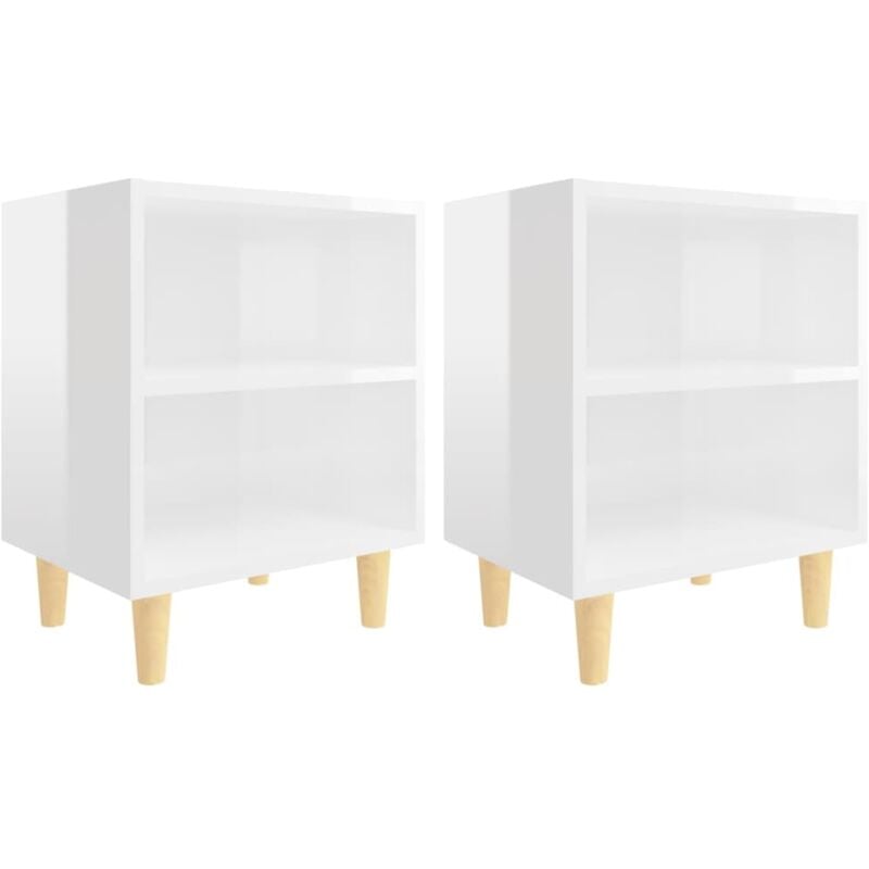 Lot de 2 Tables de chevet pieds Table de nuit / en bois Blanc brillant 40x30x50 cm