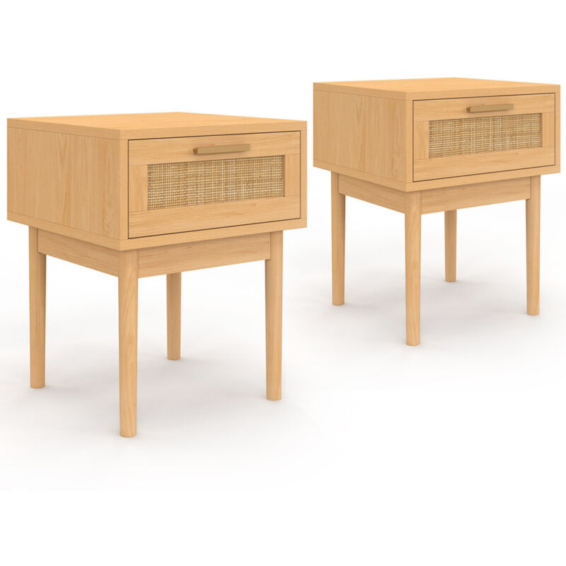 Lot de 2 tables de chevet robert 1 tiroir effet naturel cannage et bois