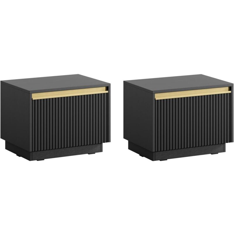 Lot de 2 tables de chevet suspendues ou à poser avec 1 tiroir - mdf - Noir et doré - posinia de Pascal Morabito