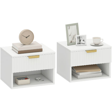 Lot de 2 tables de chevet suspendues, tables de nuit murales avec tiroir et niche, moderne, 40x34x29cm, blanc