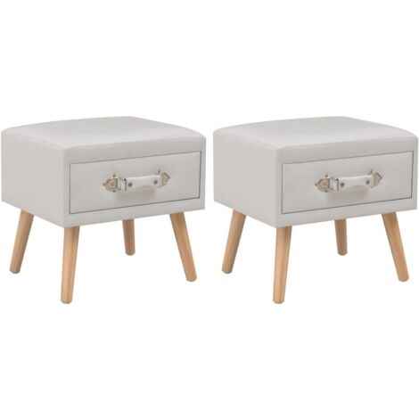 Lot de 2 Tables de chevet  Table d'appoint  Table de nuit Blanc 40x35x40 cm Similicuir CVW26957