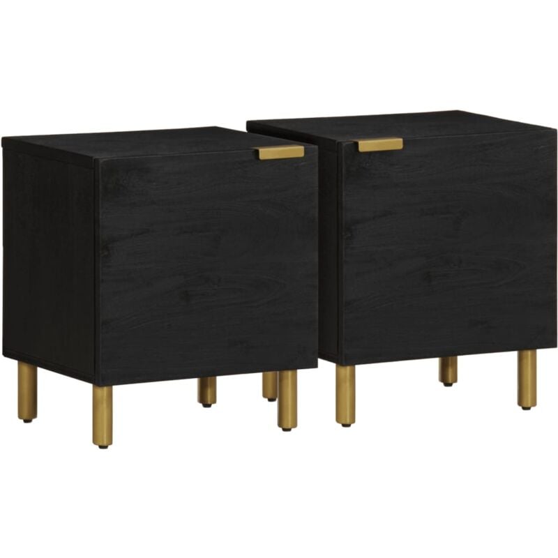 Lot de 2 Tables de chevet Table d'appoint Table de nuit noir 40x33x46 cm bois de manguier solide CFW50994
