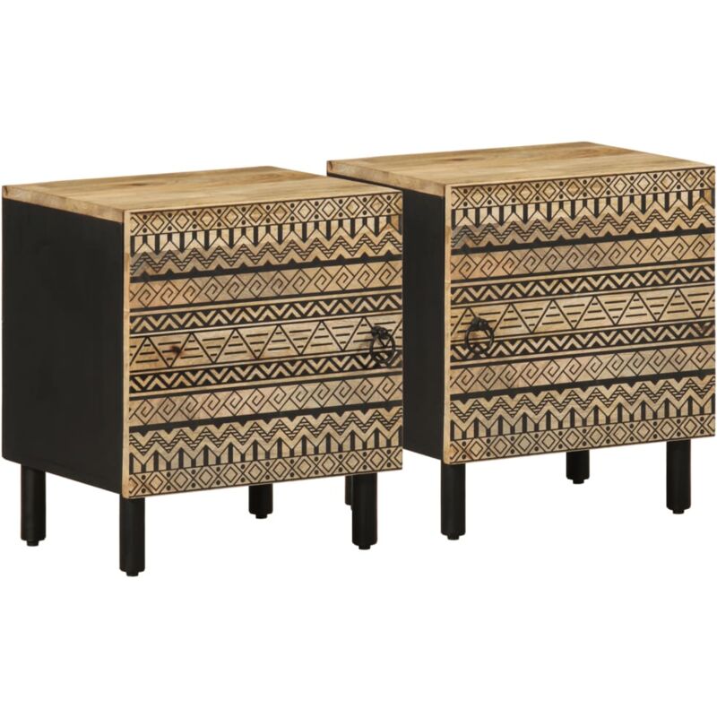 Lot de 2 Tables de chevet Table d'appoint Table de nuit noir bois de manguier massif brut CFW67488