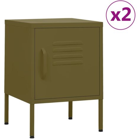 Lot de 2 Tables de chevet Table d'appoint Table de nuit Vert olive 35x35x51 cm Acier CVW58849