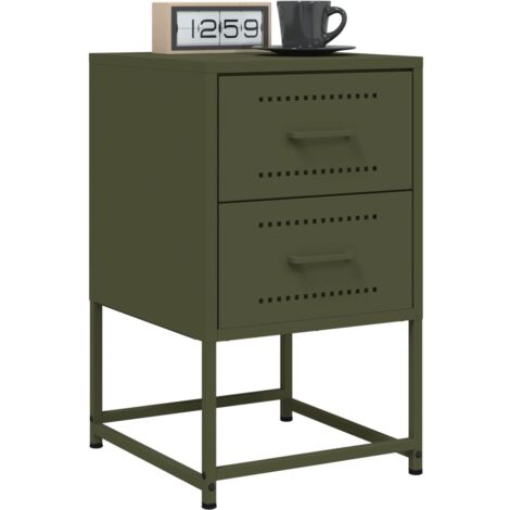 Lot de 2 Tables de chevet Table d'appoint Table de nuit vert olive 36x39x60,5 cm acier CFW82819