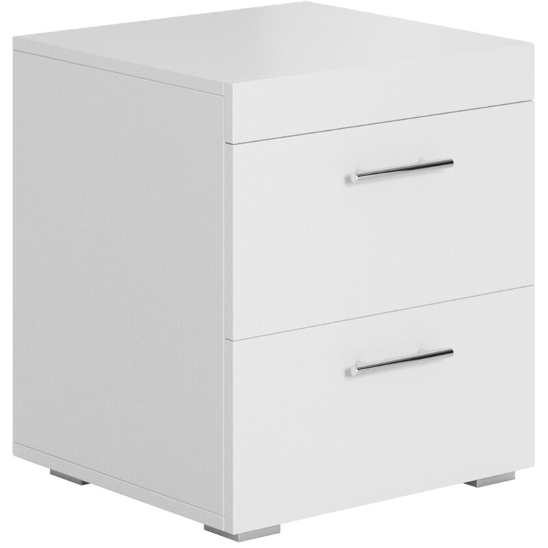 Lot de 2 Tables de chevet Table de Nuit 2 tiroirs Poignées en aluminium 45x50x40cm Modèle Ciro Blanc finition brillante